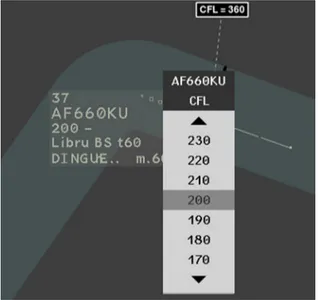 Fig. 2. Zoom on the Laby interface. Participants had to select the altitude of the central aircraft according to the instruction given on the black window above the aircraft.