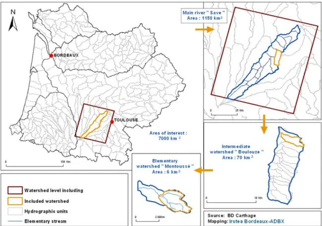 Fig. 3. Example of different spatial organisational levels in the “Coteaux de Gascogne” area.