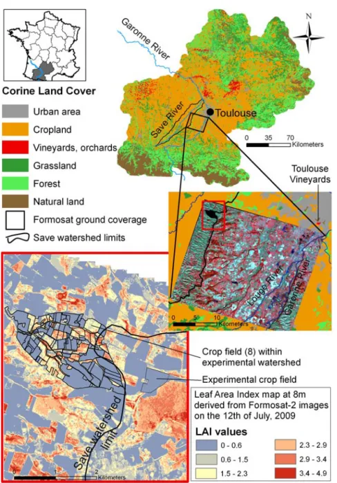 Figure 1. Location of the catchment area studied. The Auradé catchment comprises 101 cultivated crop fields