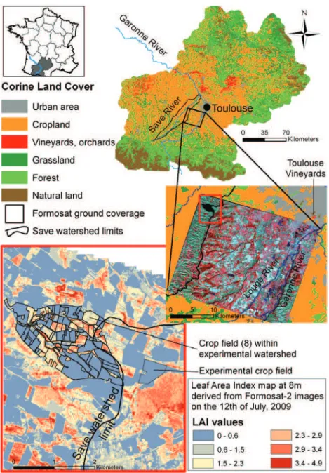 Figure 1. Location of the catchment area studied. The Auradé catchment comprises 101 cultivated crop fields