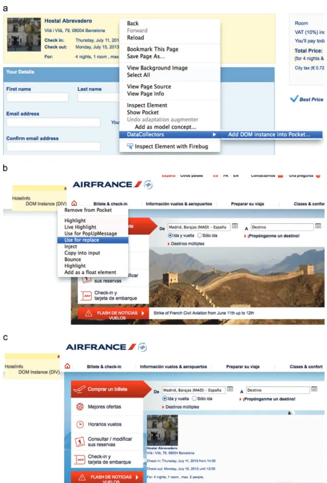 Fig. 5. Collecting DOM elements with DOMElementCollector augmenter and using the element in other Web page