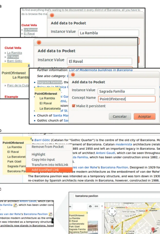 Fig. 4. Combined use of augmenters ConceptInstanceCollector and IconiﬁedLink. (a) Collecting ‘Points of interest’