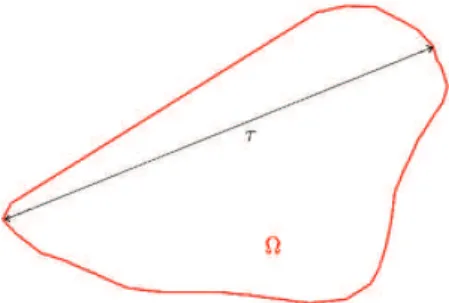 Figure 1: Cut in the plane containing diam(Ω) of an example of configuration.