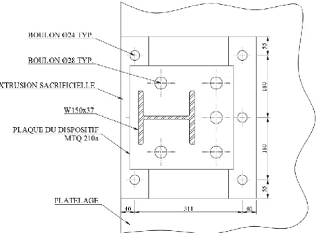 Figure 2-15. Vue en plan de l’assemblage de la glissière MTQ 210a sur le platelage 