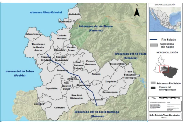 Figura 3. División político-administrativa de la subcuenca Río Salado 