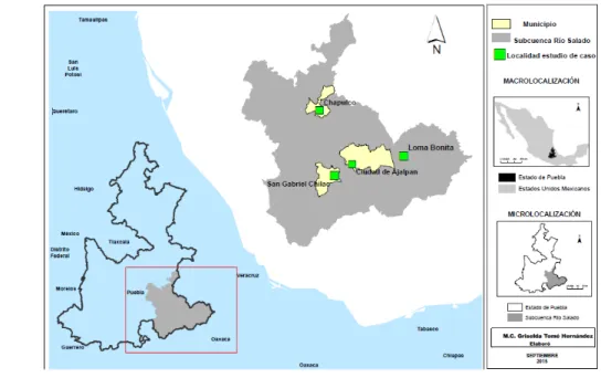 Figura 1. Localización de la Subcuenca Río Salado en el estado de Puebla. México 
