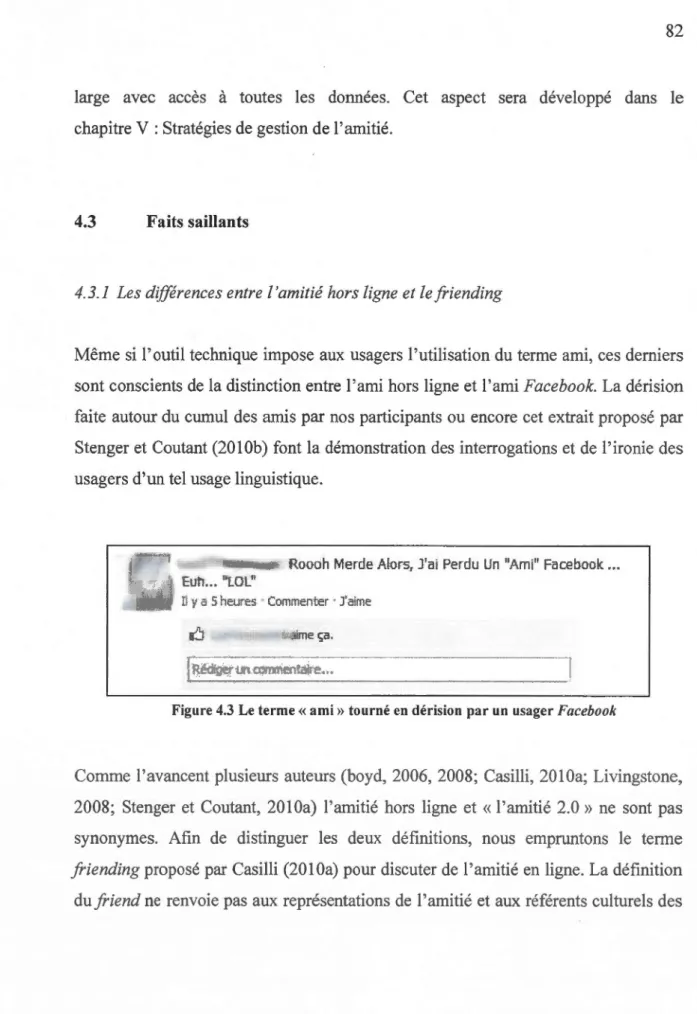 Figure 4.3  Le terme« a mi » tourné en dérision  pa r  un  usage r  Facebook 