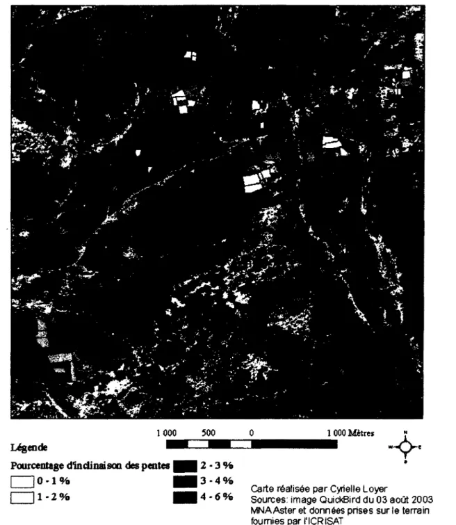 Figure 5. Carte d'inclinaison des pentes à l'intérieur des limites des parcelles 