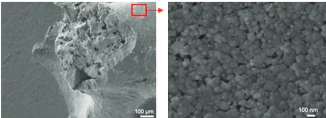 Fig. 2. scanning electron micrographs of (a) a section of a SiC foam strut, (b) the SiC foam surface.