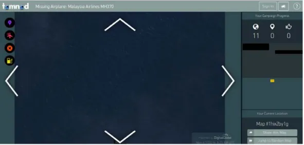 Figure 2.5: Interface of the tomnod website to localize the missing MH 370 plane.