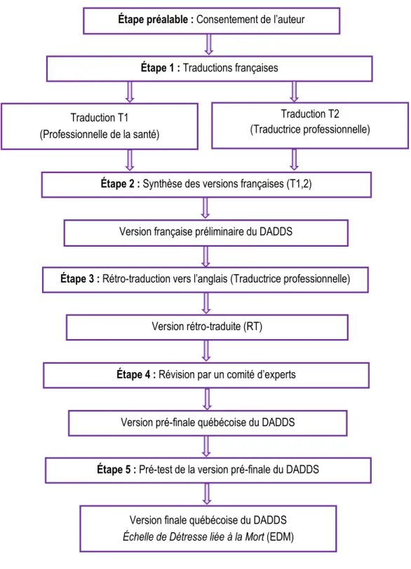 Figure 1. Étapes du processus de traduction et d’adaptation transculturelle du DADDS. 