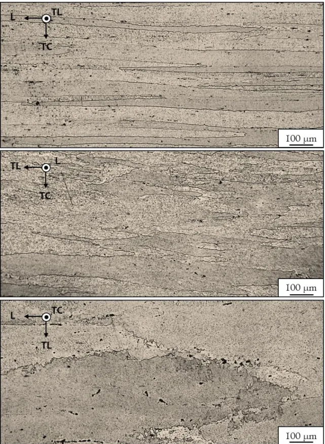 Figure III-6 : Morphologie des grains de l'alliage AW2050 à l’état T34 révélée par une attaque au réactif  de Keller