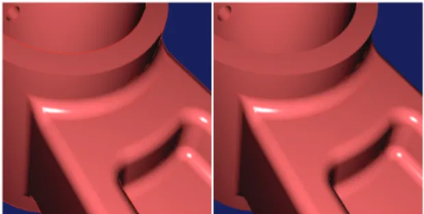 Figure 8: Our algorithm isolates crack-induced pixels (in red, right) by comparing the depth value of neighboring screen pixels