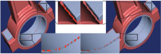 Figure 15: Influence of d min on crack detection. d min set to 1.0 (left) and 5.0 (right)