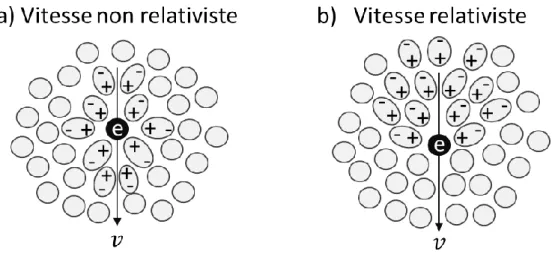Figure 1.1 : La formation de dipôles électriques engendrés par le passage d’un électron