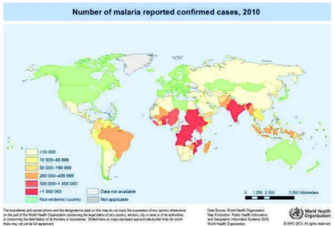 Figure 1 – World Map of Malaria Endemic countries. font (WHO,2012)