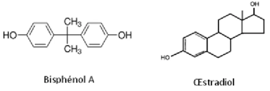 Figure 2 : Structure chimique du BPA et de l'œstradiol 