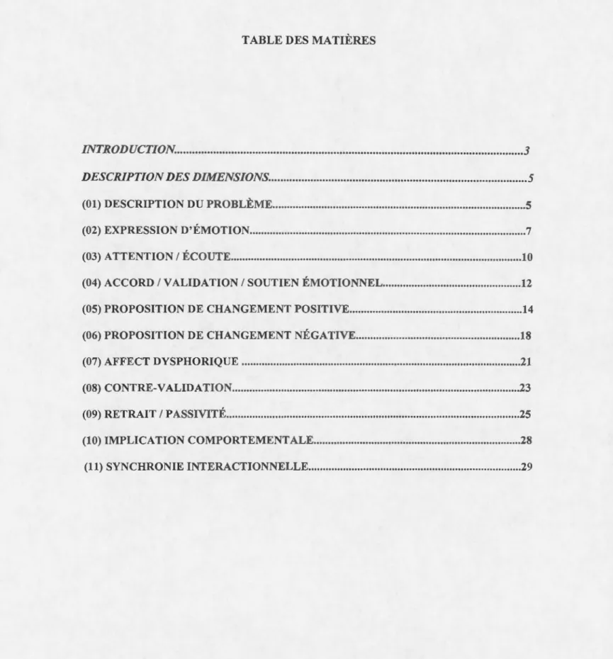 TABLE DES  MATIÈRES 