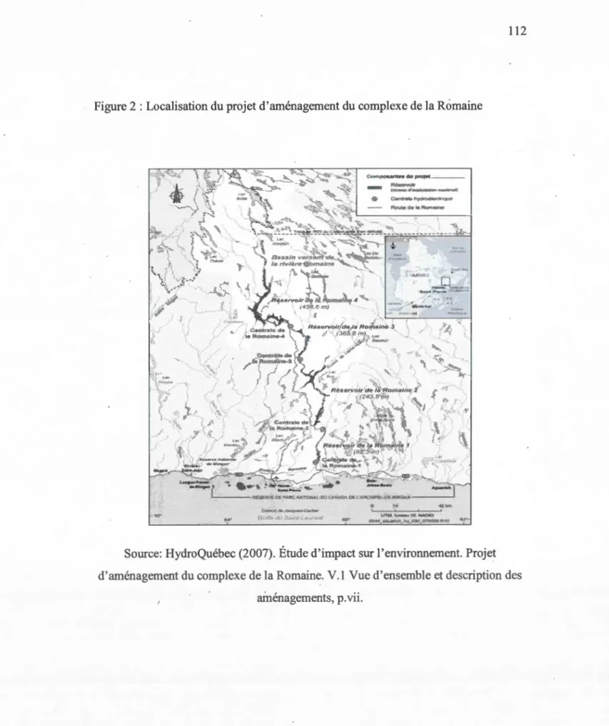 Figure 2  Localisation du projet d'aménagement du  complexe de la Romaine 