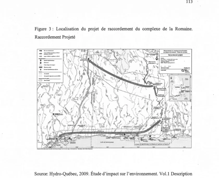Figure  3 :  Localisation  du  projet  de  raccordement  du  complexe  de  la  Romaine
