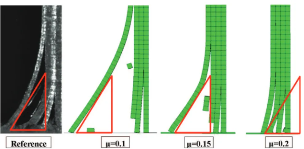 Fig. 9. Comparison of mixed-mode crushing morphologies between simulation and experiment (a) medium-scale quasi-static test (b) dynamic plate test