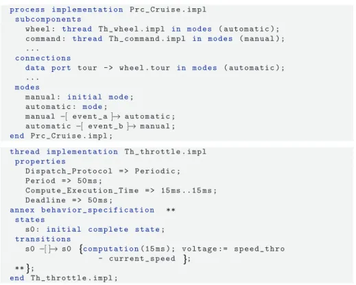 Fig. 3. A part of textual specification of the AADL model of the ETC system.