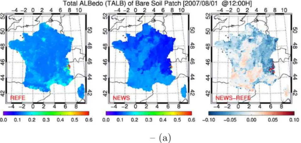 Figure 5.1 – Impact assessement on (a)TALB, (b)WG1, (c)TG1, (d)RN, (e)H, (f)LE over France