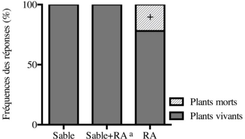 Figure 2: Influence du substrat sur la survie des plants de A. crispa du volet expérimental  1