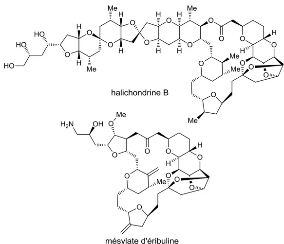 Figure 1.3: structure de l'halichondrine B et du mésylate d'éribuline 