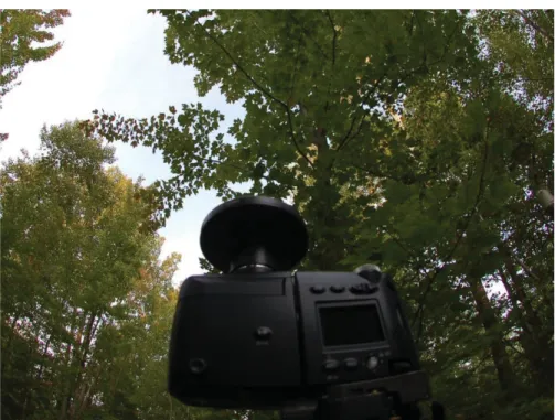 Figure 7 : Caméra Nikon CoolPix 4500 avec adaptateur  « fish-eye » dans la forêt  Larose, Ontario