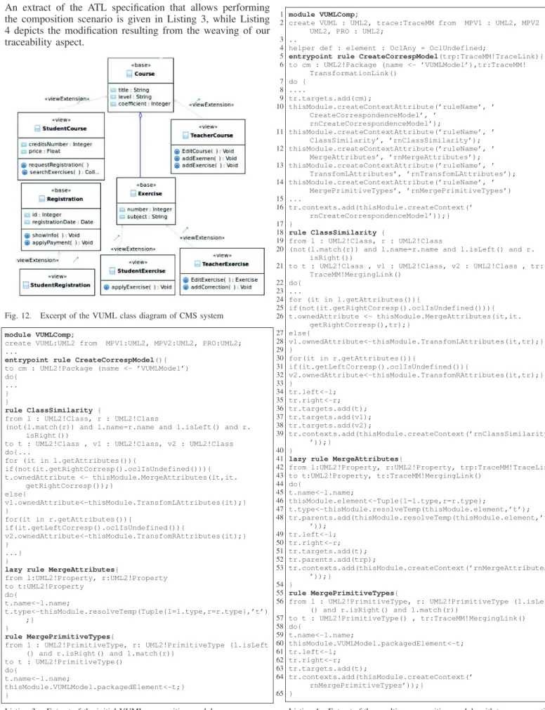 Fig. 12. Excerpt of the VUML class diagram of CMS system 1 module VUMLComp;
