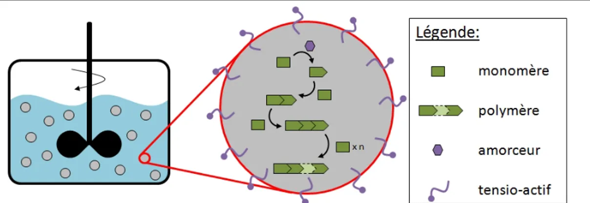 Figure 1.6 – Gouttelette de monomère formant un réacteur de polymérisation en masse.