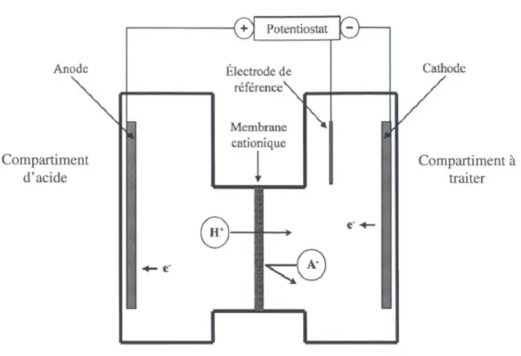 Figure 1.10 : Schéma d'une cellule d'électrolyse (adapté de Bolduc et al., 2006) 