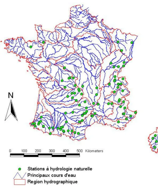 Figure 7 : Cartographie des stations à l'hydrologie naturelle. 