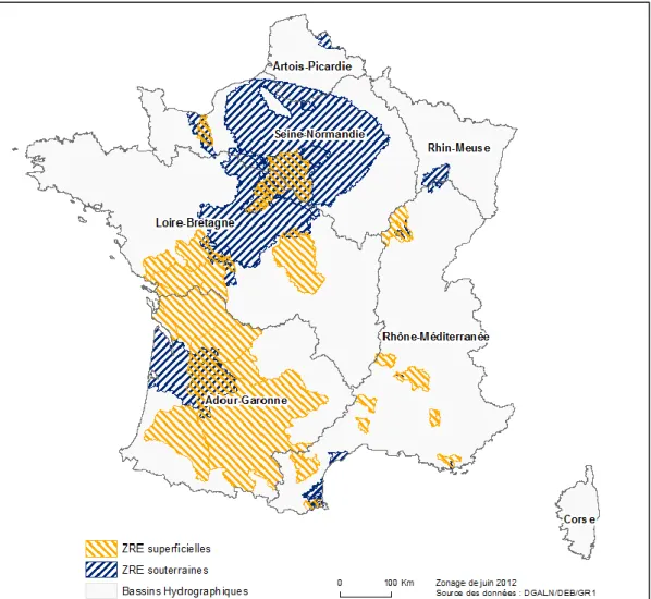 Figure 2 : Zones de Répartition des Eaux des Eaux Superficielles et Souterraines  – Juin 2012
