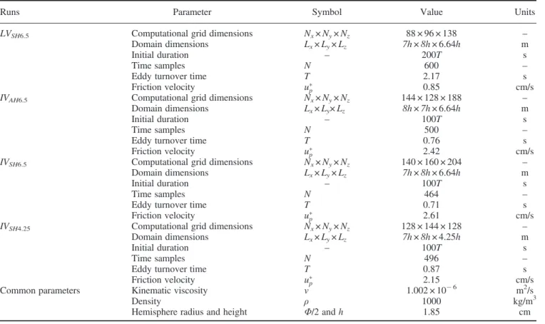 Table I. Numerical model and runs parameters