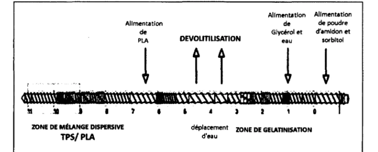 Figure 3.1.  Configuration de extrudeuse BI-VIS Leistritz 34 mm, L/D  :42 pour la production de mélanges de PLA
