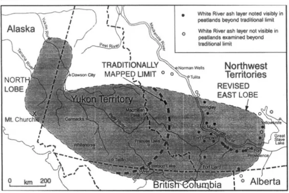 Figure 1.6  Distribution géographique des lobes nord et est des cendres de  White  River