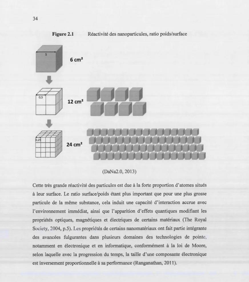 Figure 2.1  Réactivité des  nanoparticules, ratio  poids/surface  /  /  /  /  J  0,5  1/v  ~~  (DaNa2.0 , 2013) 