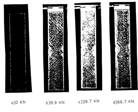 Figure 4.2 Images photo^lasdques de 1'^prouvette 492.13 ^ differcnts niveaux de changement SURFACE DELAMINEE VS CHARGE APPLIQUEE