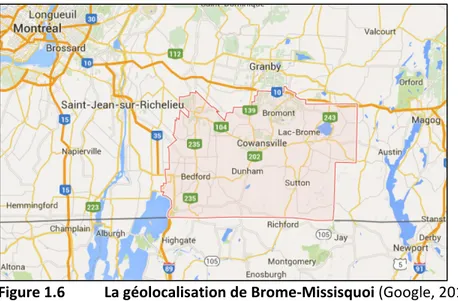 Figure 1.6  La géolocalisation de Brome-Missisquoi (Google, 2016) 