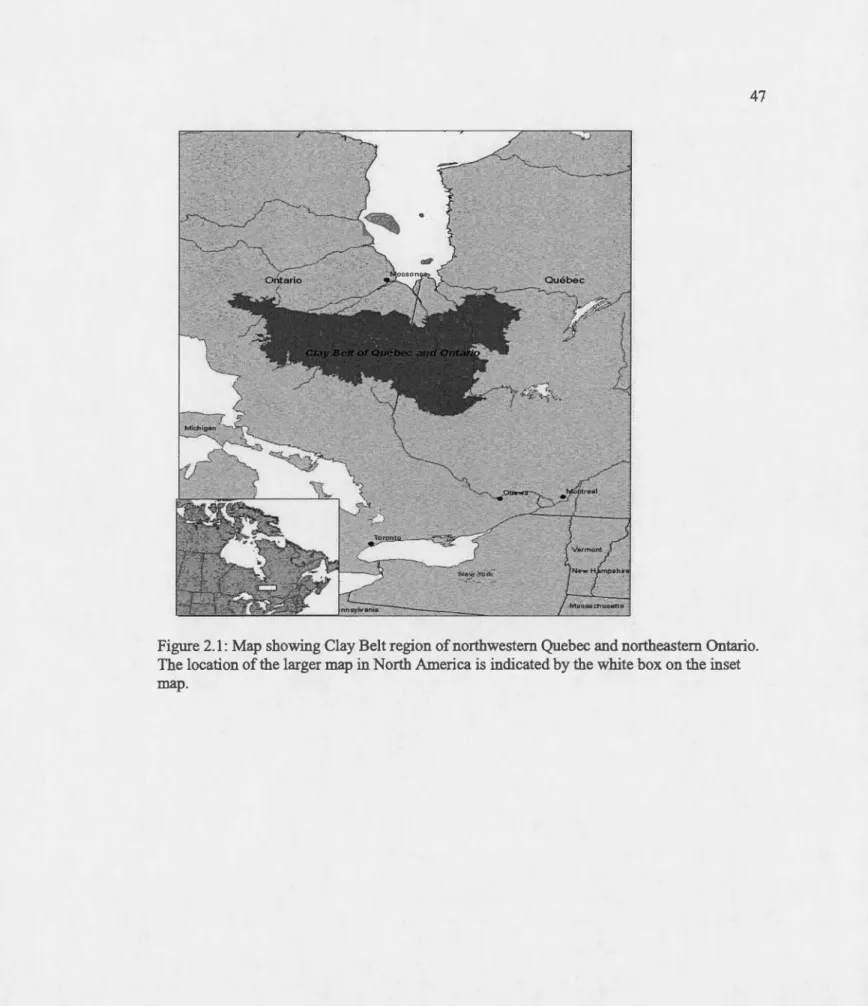 Figure 2.1:  Map showing Clay Belt region of north western Que bec and north eastern Ontario