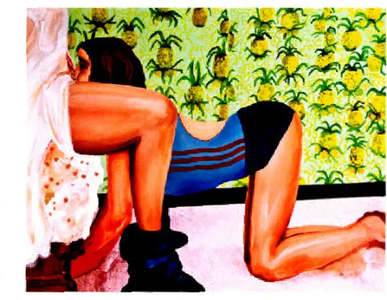 Figure  2.2  Tapis  L ilas  et  Tapisserie  Ananas,  2013,  Acrylique  et peinture  vinylique  sur  t  ile,  72 pouces x  60 pouces