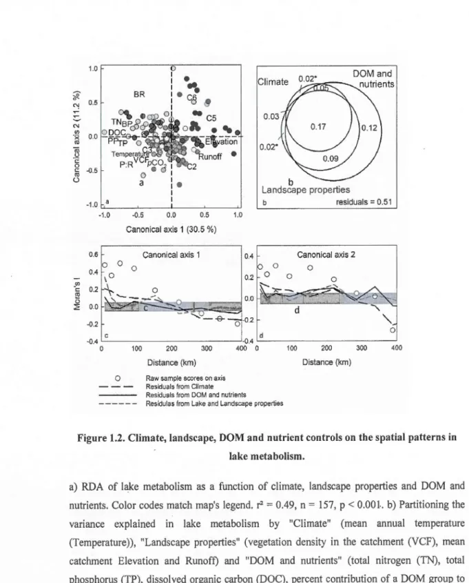 Figure  1.2.  Climate, landscape,  DOM and  nutrient controls on  the spatial  patterns in  lake metabolism