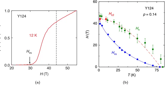 Figure 3 | Field-temperature phase diagram of YBCO and Y124. (a,b) Temperature dependence of H c2 (red squares, from data as in Fig