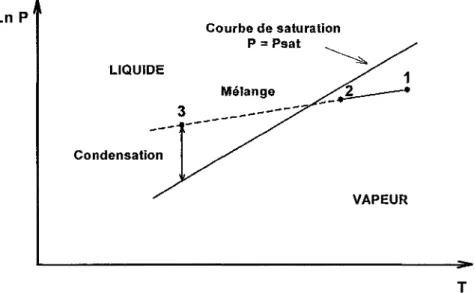 Figure 3.7 : Evolution pression-tempfrature dans le cas de la formation de condensation par  melange 
