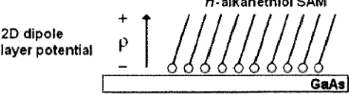 Figure 2.14. Illustration of the 2D dipole layer potential formed by a self-assembled  monolayer on the GaAs(OOl) surface, after Marshall et al