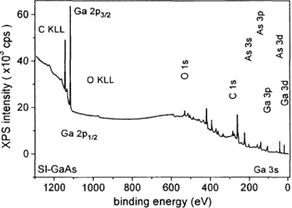 Figure 3.1. Low resolution XPS survey spectrum of etched only  semi-insulating GaAs(OOl) at ToA = 0°