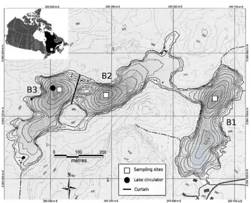 Figure 0.2  Carte bathymétrique du  Lac Croche (Station de Biologie des Laurentides; 