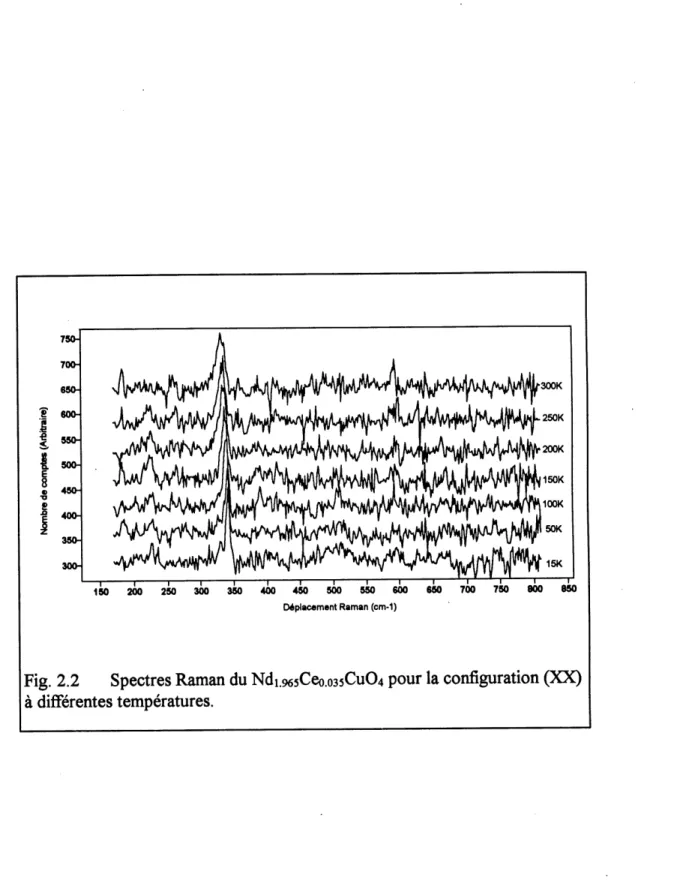Fig. 2.2 Spectres Raman du Ndi.965Ceo.o35Cu04 pour la configuration (XX) a differentes temperatures.